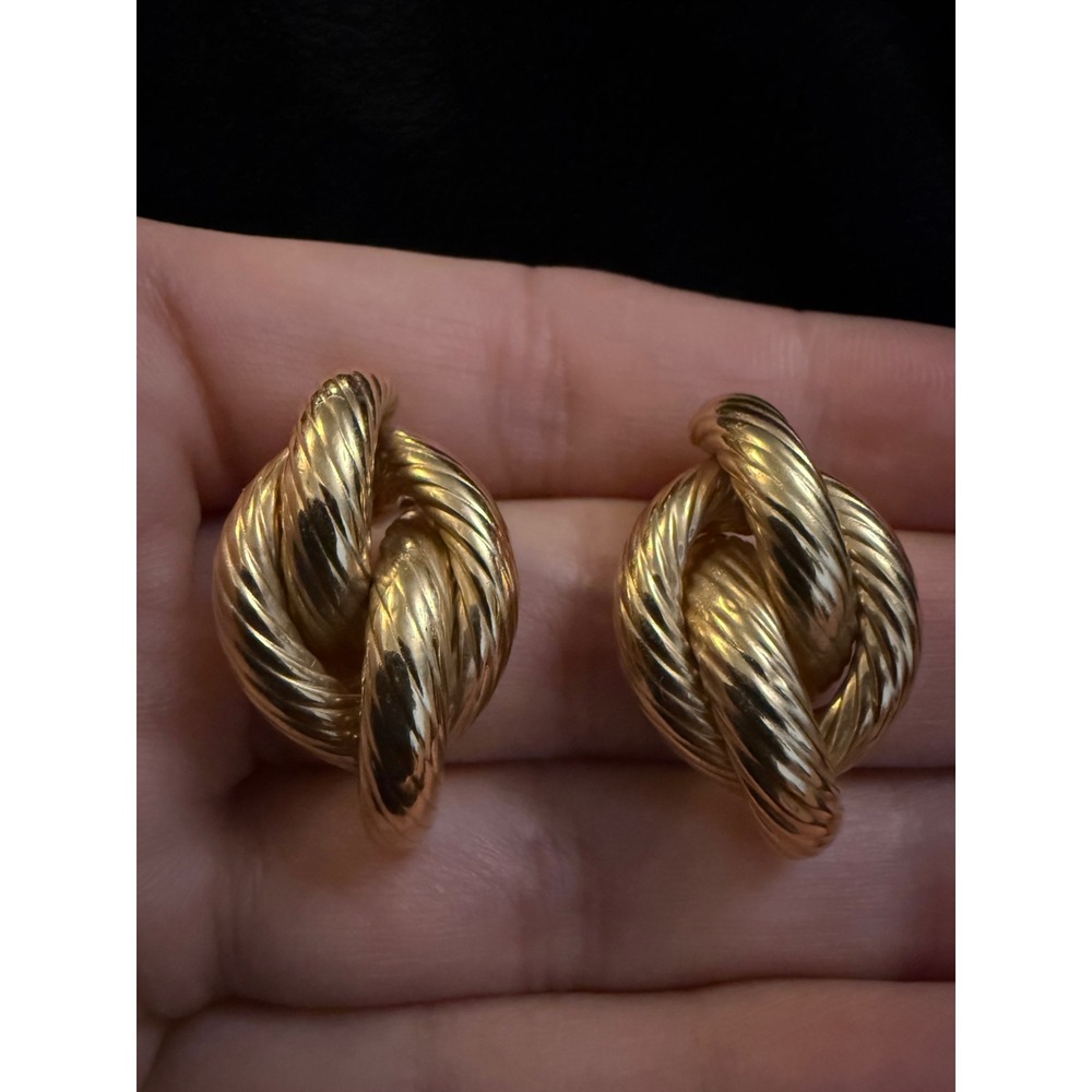 Vintage 14k Gold Tone Twisted Rope Knot Statement Stud Earrings Door Knocker